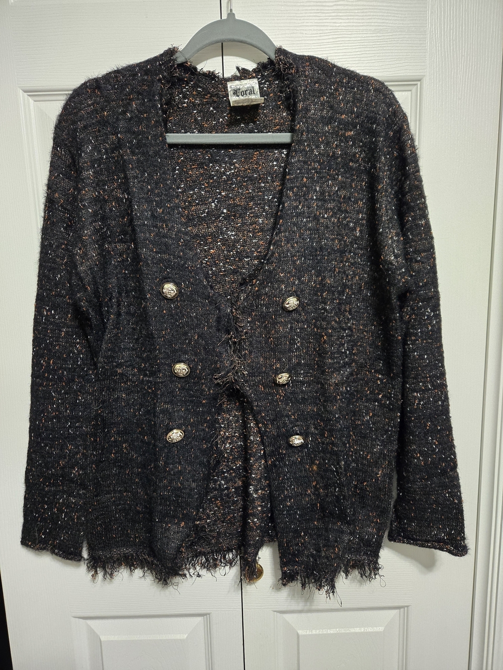 Vocal Black with Copper Flecks Double-Breasted Knit Cardigan